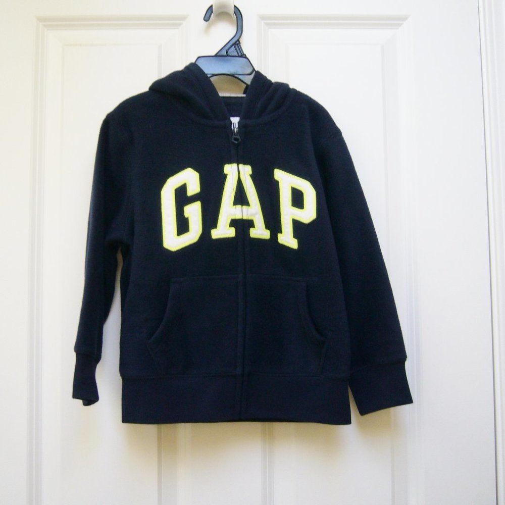 New Gap Kids Fleece Hoodie Logo Zippered Navy